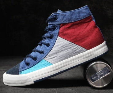 Colorblock canvas shoes men's high-top shoes fashion trend casual men's shoes