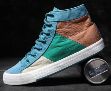 Colorblock canvas shoes men's high-top shoes fashion trend casual men's shoes