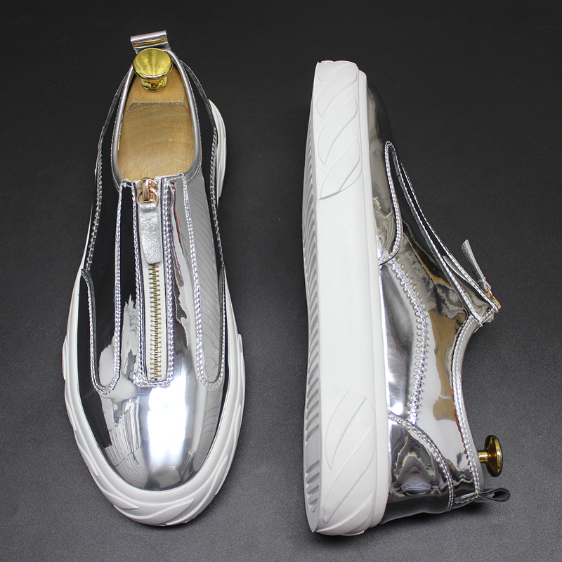 Bright leather paint low-top shoes flat white shoes