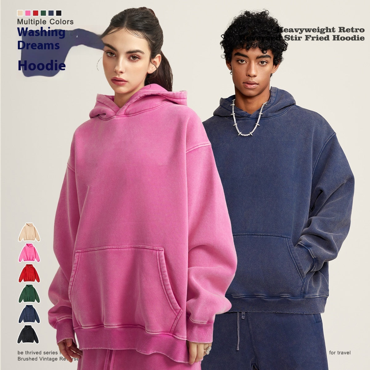 Hoodies Washed-out Vintage Fleece-lined Hooded