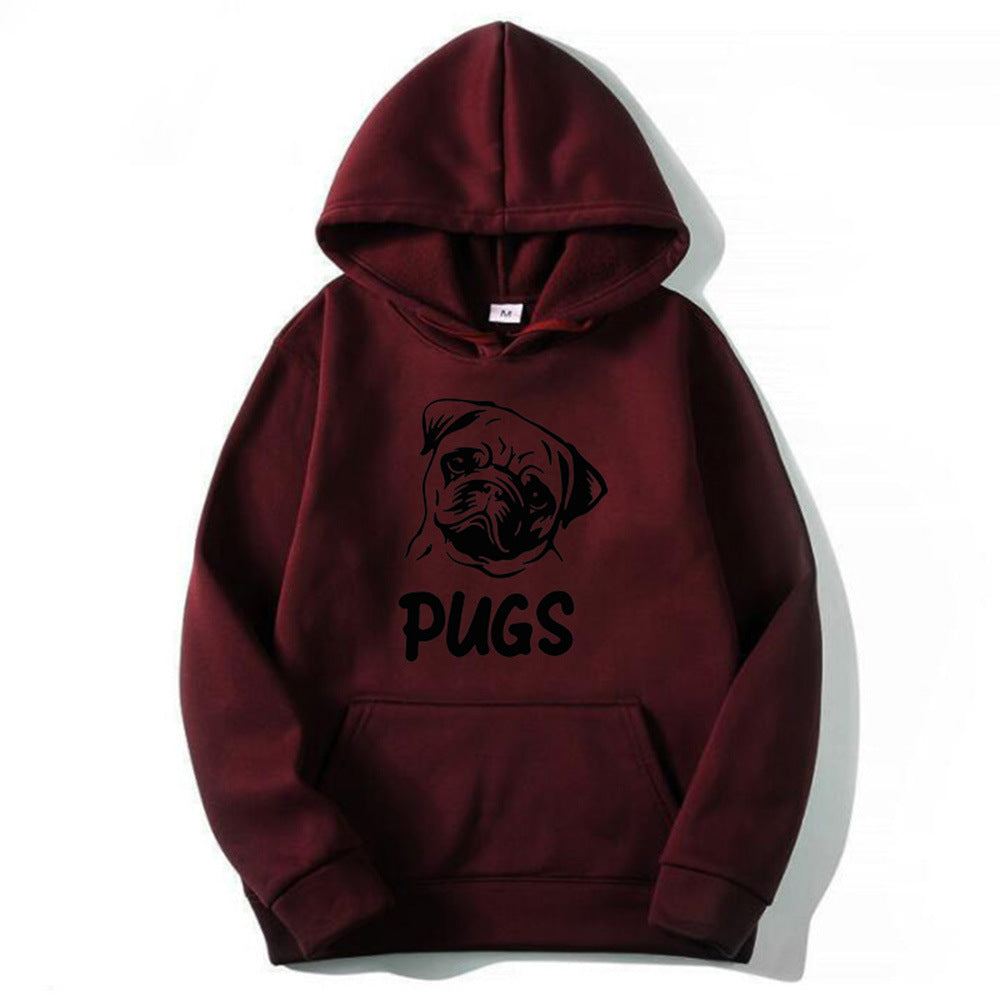 Hip Hop Pug Printed Sweater Men's And Women's Hoodies
